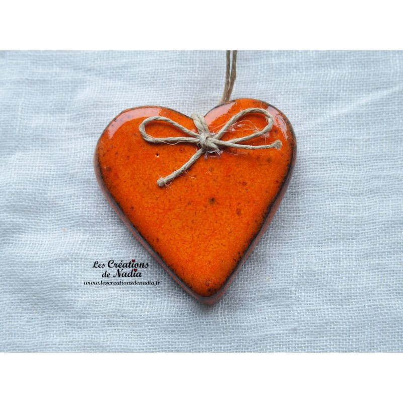 Coeur Katele en céramique, couleur orange, à suspendre