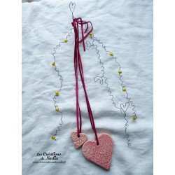 Farandole de coeurs en céramique, couleur rose, à suspendre