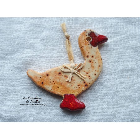 Petit canard en céramique, couleur pain d'épice, à suspendre