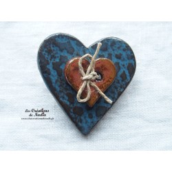 Broche coeur en céramique turquoise foncé