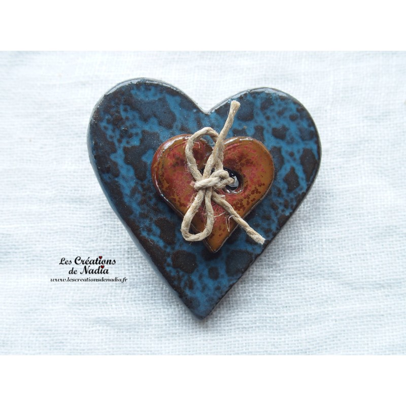 Broche coeur en céramique turquoise foncé