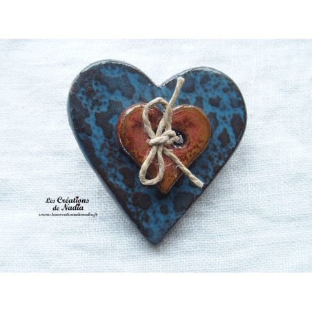 Broche coeur en céramique turquoise foncé
