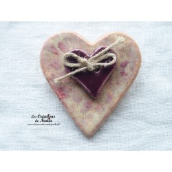 Broche coeur en céramique couleur parmille