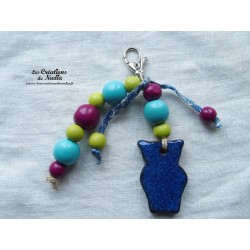 Grigri bijoux de sac, porte clés hibou bleu nuit