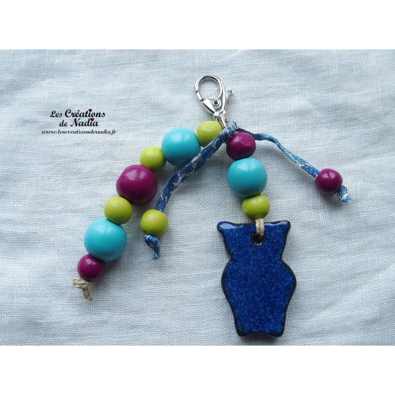 Grigri bijoux de sac, porte clés hibou bleu nuit