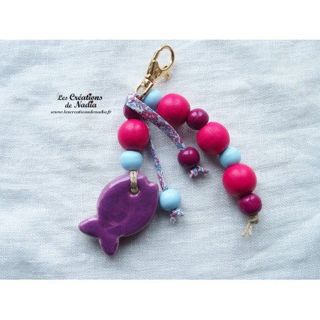 Grigri bijoux de sac ou porte clef poisson lilas