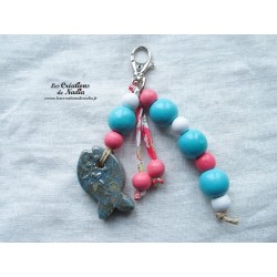 Grigri bijoux de sac ou porte clefs poisson couleur bleu gauloise