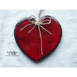 Coeur Augustine, couleur rouge pomme d'amour, en céramique, à accrocher