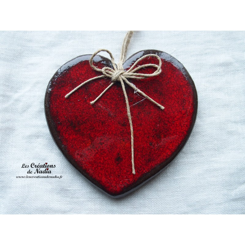 Coeur Augustine, couleur rouge pomme d'amour, en céramique, à accrocher