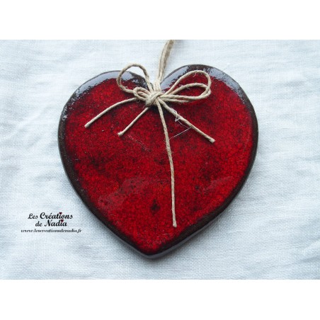 Coeur Augustine, couleur rouge pomme d'amour, en céramique, à accrocher