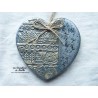 Coeur Augustine en poterie, couleur bleu gauloise, impression Alsace, à accrocher