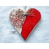 Coeur en faïence couleur rot und wiss, impression Alsace, à suspendre
