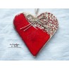 Coeur Liesel en céramique, à suspendre, couleur rot und wiss, impression damassé