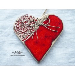 coeur en céramique Liesel couleur rot und wiss,  impression volubilis, à suspendre