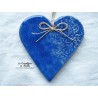 Coeur Liesel bleu outremer, impression damassé,  en céramique, à accrocher