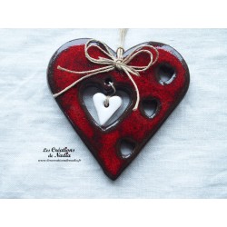 Coeur Liesel en céramique, à suspendre, couleur rouge pomme d'amour