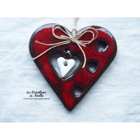 Coeur Liesel en céramique, à suspendre, couleur rouge pomme d'amour