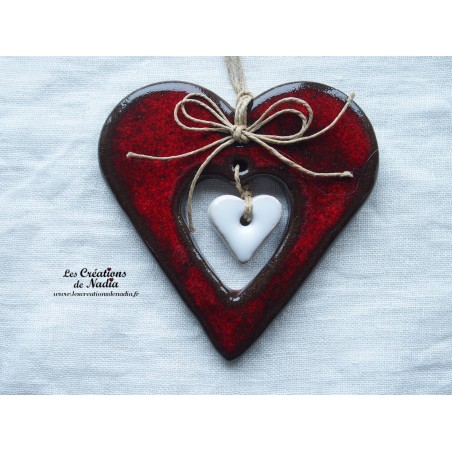 Coeur en céramique couleur rouge pomme d'amour, à accrocher