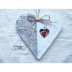 Coeur Hansi couleur blanc glacé et elsass café, impression Alsace, à suspendre, impression printemps