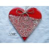 Coeur Hansi en céramique, couleur rot und wiss, impression roses anciennes, à suspendre