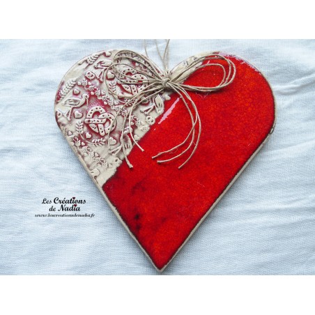 Coeur Hansi rot und wiss à suspendre, impression Alsace