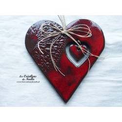 Coeur Hansi rouge pomme d'amour  en céramique à suspendre