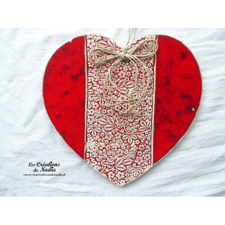 Coeur en céramique Joséphine (Finela) couleur  rot und wiss, impression "Le sorbier des oiseleurs" , à suspendre
