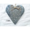 Coeur Hansi couleur bleu gris métal en céramique, impression roses anciennes,  à suspendre