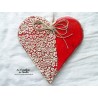 Coeur Hansi en céramique, couleur rot und wiss, impression "Le sorbier des oiseleurs, à suspendre