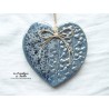 Coeur Augustine en poterie, couleur bleu gauloise, impression "Rimbambelle de coeurs", à accrocher