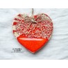 Coeur Liesel bicolore orange foncé en poterie, à accrocher, impression fleurs de capucines
