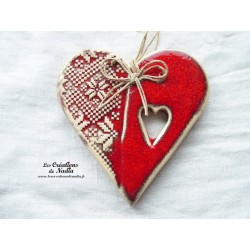 Coeur Liesel en céramique, couleur rot und wiss, impression point de croix
