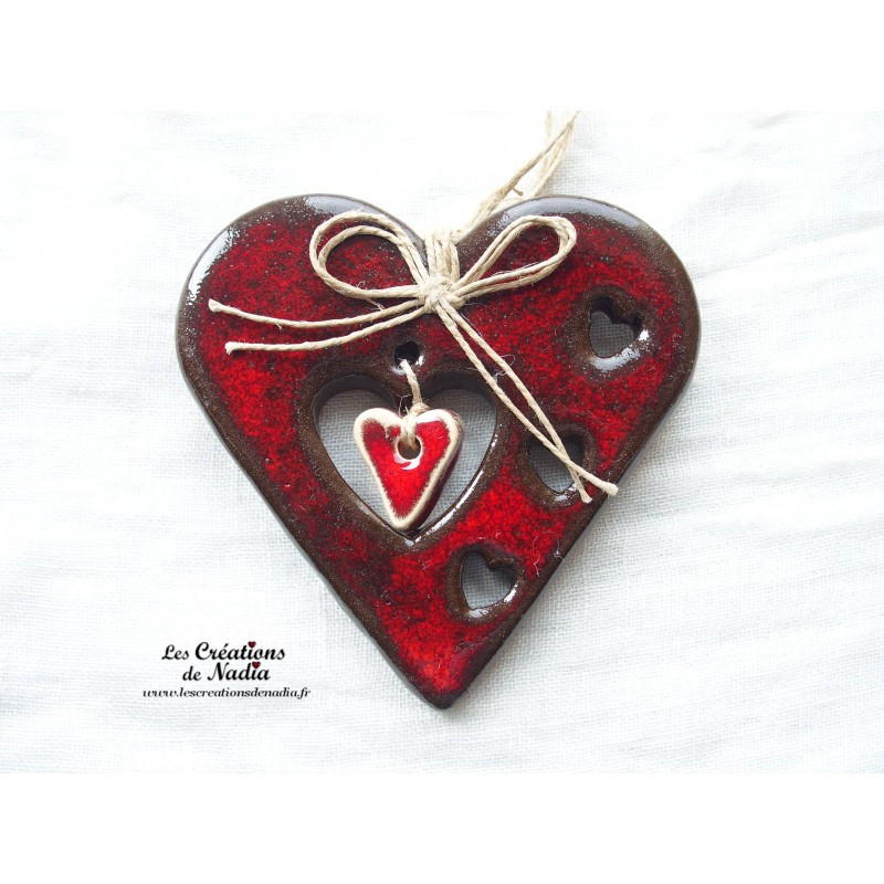 Coeur Liesel en céramique à suspendre, couleur rouge pomme d'amour