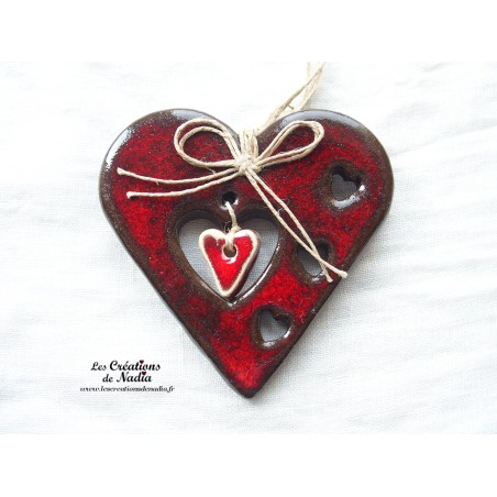 Coeur Liesel en céramique à suspendre, couleur rouge pomme d'amour