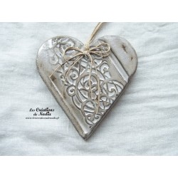 Coeur Liesel en céramique, couleur marron givré, impression volutes