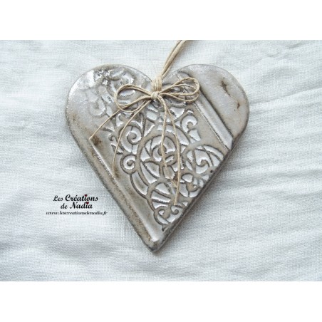 Coeur Liesel en céramique, couleur marron givré, impression volutes