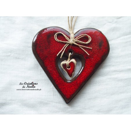 Coeur Liesel en céramique, couleur rouge pomme d'amour