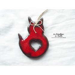 Chat en céramique couleur rouge pomme d'amour