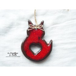 Chat en céramique à suspendre, couleur rouge pomme d'amour