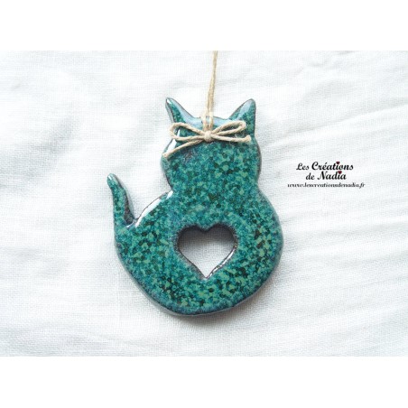 Chat en céramique couleur vert émeraude