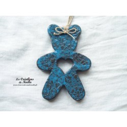 Ourson en céramique de couleur bleu canard