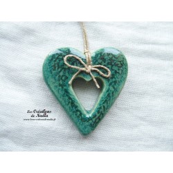 Coeur Katela en céramique à suspendre couleur vert bouteille