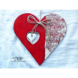 Gros coeur en céramique rot und wiss , impression pomme de pin