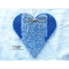 Coeur Hansi bleu outremer en poterie à suspendre, impression coq