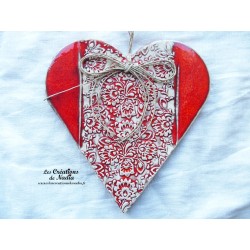 Coeur en céramique Hansi couleur rot und wiss, impression damassé,  à suspendre