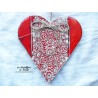 Coeur en céramique Hansi couleur rot und wiss, impression damassé,  à suspendre