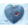 Coeur en céramique Joséphine, couleur bleu gris métal, impression damassé