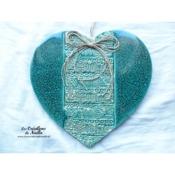Coeur en céramique Joséphine, couleur vert bouteille, impression Alsace