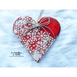 Coeur Liesel en céramique à suspendre, couleur rot und wiss, impression flocons