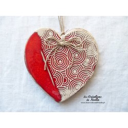 Coeur Augustine couleur rot und wiss, impression psychédélique, en poterie, à accrocher